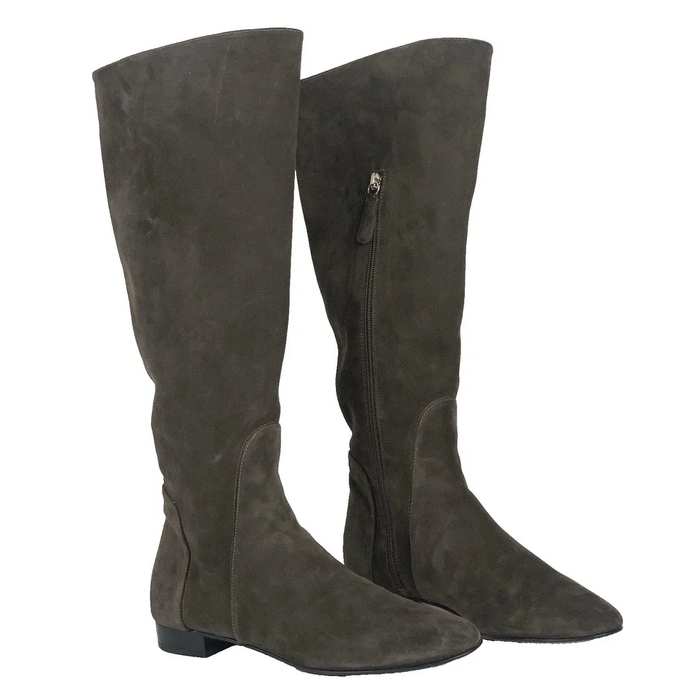 Delman Knee high Tall Riding Women's Boots Brwon Suede Made in ITALY - Size 7.5